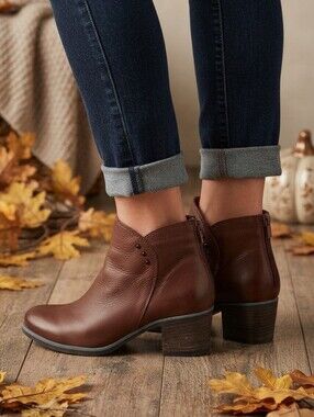 Bueno Leather Ankle Boots Burgundy Lining Block Heel EU 38 US 7.5